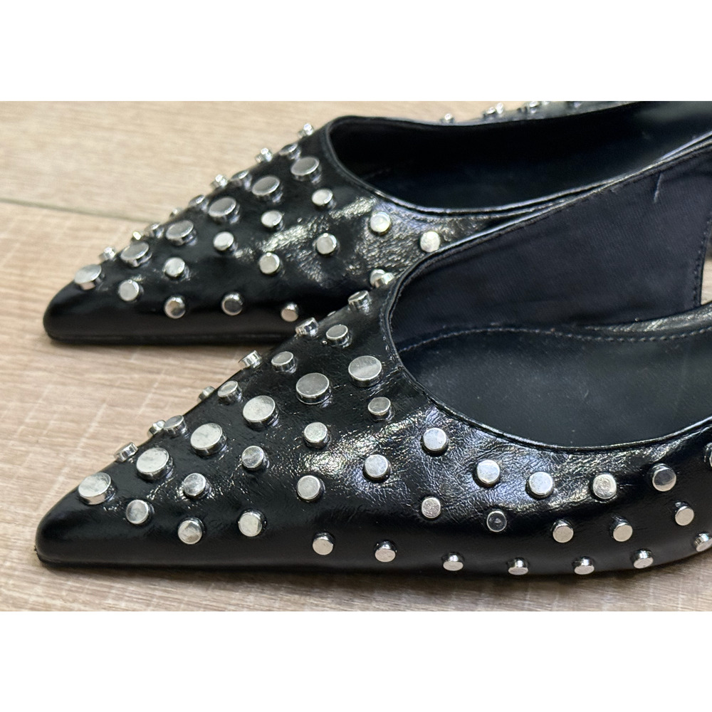 NEW MANGO MNG BLACK STUDDED KITTEN HEELS SLINGBACK PUMPS SHOES SZ 6.5 37 - Picture 12 of 14